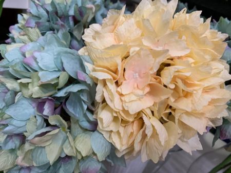Hortensias vintage azules y cremas
